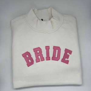 Bride Custom <b>Mock</b> <b>Neck</b> Crew <b>Neck</b> Sweatshirt College University Polka Dot Gingham Chenille Letter Patch - Product Image 2