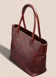 Sac fourre-tout classique en cuir véritable avec deux poignées, ouverture supérieure, durable, unisexe, pour usage quotidien, couleur marron - Product Image 2