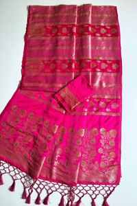 Reglance Royal Meenakari Jacquard <b>Satin</b> Silk <b>Saree</b> Tissue Shimmer Georgette Pallu Hand Dyed Tassel Detailing Traditional - Product Image 6