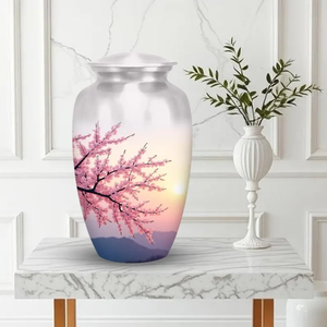 Urna Funeraria de Metal con Diseño de Flor de Cerezo para Cenizas de Adultos, Recuerdo Conmemorativo, Diseño Personalizado con Bolsa de Terciopelo - Product Image 3