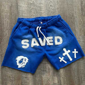 Shorts pour hommes avec patchs lettres personnalisés, brodés effet vieilli, délavés soleil et à l'acide - Product Image 3