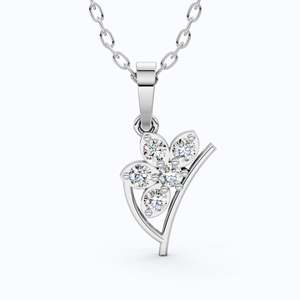 จี้เพชรเพาะเลี้ยง 0.25 กะรัต รับรองโดย IGI รูปทรงดอกไม้ ทอง 10 กะรัต ชุบโรเดียม ดีไซน์กลุ่มดอกไม้  เครื่องประดับชั้นดี ของขวัญสำหรับงานปาร์ตี้ - Product Image 5