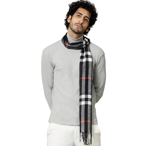 Écharpe longue en laine à carreaux pour homme, isolation thermique, écharpe classique tricotée pour l'hiver, pour adulte - Product Image 3