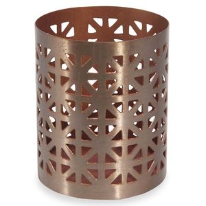 Handcrafted Metal Cylinder <b>Candle</b> Holder With Geometric Cutouts Heat Resistant Home Decoration - Product Image 1