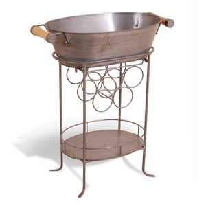 Bac à boissons ovale en acier galvanisé embossé au design moderne avec support pliable en fer noir, décoration vintage style ferme pour événement intérieur - Product Image 3