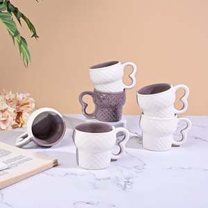Set of 6 Soft Amber Crystal Heart Ceramic Cups - Product Image 6