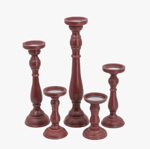 Elegant Wooden Candlestick Holder Set of 5 <b>Red</b> Cylindrical Home Decoration Durable Design At Cheap Price - Product Image 4