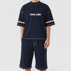 Ropa Casual de Verano Unisex con Logotipo Personalizado al por Mayor, Transpirable, de Secado Rápido, de Poliéster/Algodón, 2 Piezas, Talla Grande 2 1 - Product Image 1
