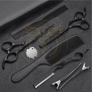 Juego de tijeras profesionales para cortar el cabello, 10 piezas, kit de tijeras para corte de cabello, para hombres y mujeres, para el hogar, salón de belleza, barbería, 6.5 pulgadas, color negro, regalo de Navidad - Product Image 6