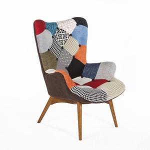 Fauteuil pivotant moderne en tissu patchwork avec dossier ailé et pieds en bois, idéal pour salon, chambre, appartement, hôtel, maison - Product Image 1