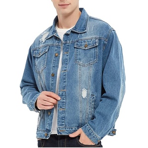 Men's <b>Denim</b> Trucker Jacket Distressed Ripped Motorcycle Slim Fit Blue Jean Jackets <b>Coat</b> - Product Image 1