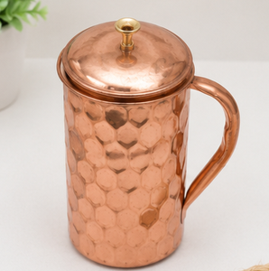 Copper Jug with Hammered Finish and Lid Vintage Style Home <b>Storage</b> Container Premium Insulated Ayurvedic Water Carafe - Product Image 4