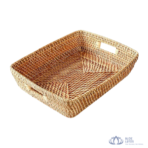 Bandeja Redonda Plegable de Ratán Tejido de Grado Alimenticio, Moderna y Elegante, para Baño y Escritorio, Fácil de Servir y Almacenar Alimentos - Product Image 1