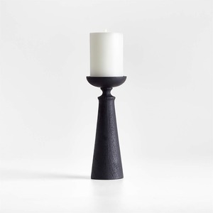 Porte-bougie moderne en métal noir avec un design élégant en colonne conique et une plaque supérieure ronde pour une décoration intérieure contemporaine - Product Image 1