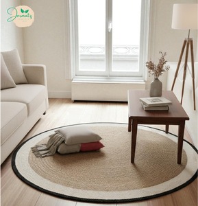 Jermatz Round Jute Rug Natural Brown Braided Non-Slip Rubber Backing <b>Kitchen</b> Floor <b>Mat</b> Modern Style Spot Clean - Product Image 2