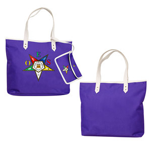 Sac fourre-tout en polyvinyle Codura violet brodé Étoile d'Orient avec poignées blanches et pochette assortie à fermeture éclair – Accessoire de mode pour le shopping - Product Image 1