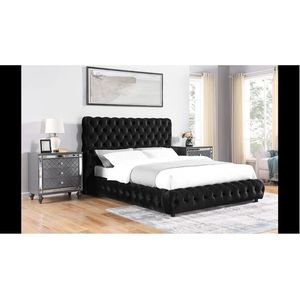 Letto matrimoniale contemporaneo con testiera e pediera trapuntate, rivestimento nero, mobili per camera da letto - Product Image 5