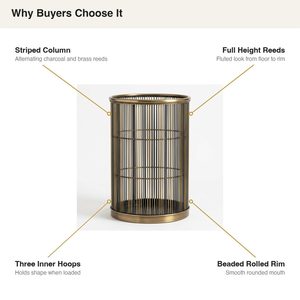 Cesta de alambre de hierro hecha a mano de 30 cm con rayas de latón carbón, cesto alto de piso con diseño Khambha para decoración del hogar, hoteles y bodas - Product Image 4