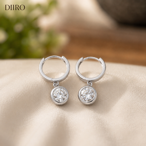 925 Sterling <b>Silver</b> <b>Hoop</b> <b>Earrings</b> Women's Bezel Round Shape Diamond Drop <b>Earrings</b> for Party Wedding - Product Image 3