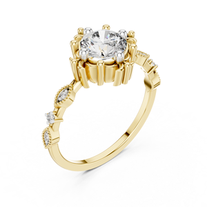 Bagues de mariage vintage en or massif 14 carats avec diamants de laboratoire ronds brillants à motif floral, 1,05 carat au total, certifiés IGI DEF VVS, vente en gros - Product Image 3