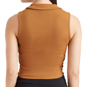 Women's <b>Ribbed</b> Sleeveless <b>Polo</b> Tank Top Solid Color Turn Down Collar Button Front Casual Knitted Fit - Product Image 2