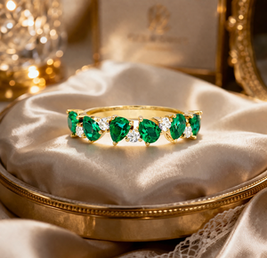 925 Sterling <b>Silver</b> 18k Gold Plated Pear <b>Emerald</b> Engagement Stackable Handmade Gemstone <b>Ring</b> For Girlfriend - Product Image 3