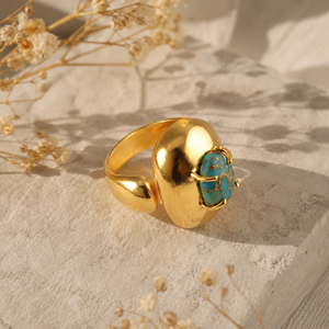 Blue Copper Turquoise Gemstone Oval Shape <b>Ring</b> Minimalist Statement Fashion Jewelry 18k Gold Plated Brass Punk <b>Adjustable</b> <b>rings</b> - Product Image 1