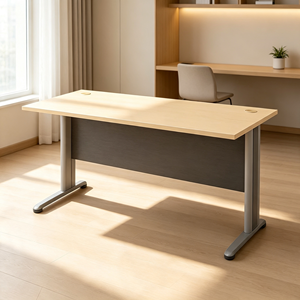 Meuble de bureau moderne rectangulaire avec plateau en bois et pieds en métal, autoportant, extensible, minimaliste, avec tiroir à dossiers, pour usage commercial - Product Image 2