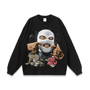 Camiseta negra de manga corta con cuello redondo para hombre, camiseta con estampado de personaje enmascarado y gráfico de dinero, estilo urbano - Product Image 4