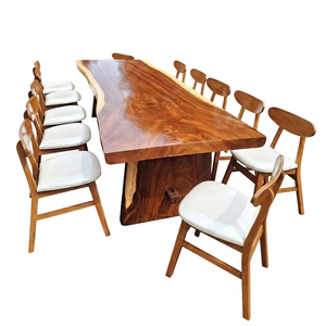 Ensemble de table à manger en teck avec chaises, 10 pièces, style contemporain, luxe bio, écologique, durable, bord brut - Product Image 2