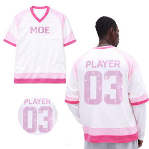 Camiseta Deportiva de Fútbol Americano con Pedrería Rosa, Transpirable, de Malla, Estilo Urbano, Talla Grande, Personalizable, Fabricante OEM al por Mayor - Product Image 1
