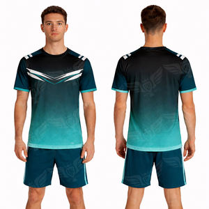 Conjunto de Camiseta y Pantalones Cortos de Fútbol Personalizados, Uniforme de Entrenamiento de Fútbol con Degradado Negro y Verde, Kit Deportivo Transpirable - Product Image 3