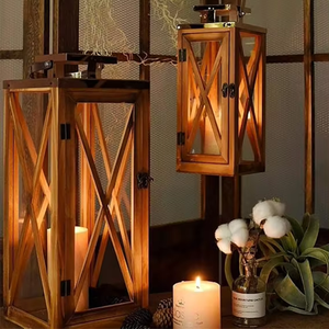 Farol de Madera con Paneles de Vidrio, Decorativo, Estilo Rústico, para Hogar, Bodas, Patio, Mesa, Decoración Colgante - Product Image 3