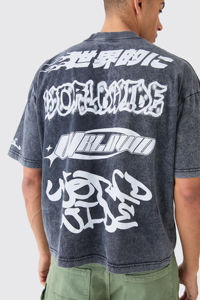 Camiseta Oversize para Hombre con Cuello Extendido y Estampado Puff, Lavada, Transpirable, de Secado Rápido, Estilo Streetwear, con Efecto Ácido - Product Image 3