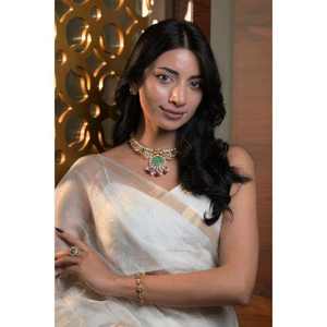 Ensemble de colliers choker ovales, ensemble de colliers de mariage sud-indiens, bijoux Kundan inspirés de Sabyasachi, collier cadeau de fiançailles - Product Image 2