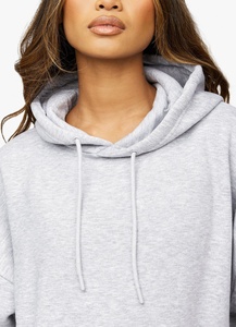 Vente en gros de qualité supérieure 100% coton tech polaire pull à capuche pour femmes broderie personnalisée logo bouffée imprimé sweat à capuche court - Product Image 4