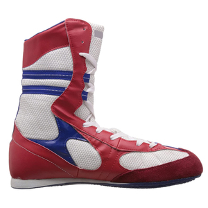 Chaussures de boxe bleues à tige haute, à fermeture auto-agrippante, en cuir respirant, pour adultes, équipement d'entraînement d'arts martiaux, unisexe, personnalisable - Product Image 5