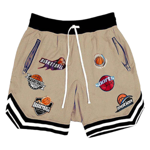 Pantalones Cortos de Baloncesto, Estilo Urbano, Hasta la Rodilla, Malla Transpirable, Color en Contraste, Estampado de Números y Letras, Poliéster, Secado Rápido - Product Image 1
