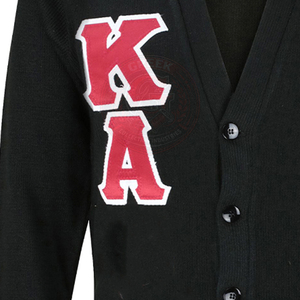 Fraternity Alpha Psi Black <b>Cardigan</b> V-Neck Long Sleeve <b>Red</b> Greek Letter Embroidered KAP Logo Acrylic Men's Sweater Collage wear - Product Image 3