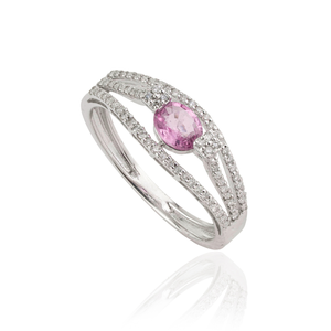 Bague de fiançailles triple couche personnalisée OEM ODM en saphir rose et diamant, or blanc 14 carats véritable, bijoux en gros les plus vendus - Product Image 3