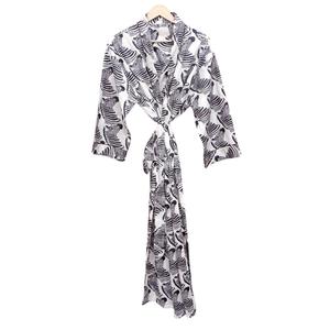 Robe de nuit pour femme 100% coton, longueur intégrale, manches trois quarts, col en V, imprimé zèbre, robe décontractée, fermeture à ceinture, respirante - Product Image 5