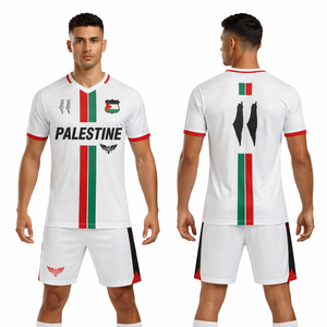 Custom Palestine Football Jersey Set Wholesale Soccer Uniform in White Black with Red Green Center Stripe Front Logo Position - Product Image 2