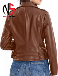 Chaqueta de Cuero para Mujer, Primavera 2026, Invierno, Rojo, Marrón Oscuro, Talla Grande, Estilo Pakistaní, Ropa Exterior de Cuero para Mujer - Product Image 6