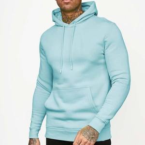 Sweat-shirt à capuche bleu clair pour homme, coupe classique, couleur unie, pull décontracté, 100% coton, molleton tricoté - Product Image 4