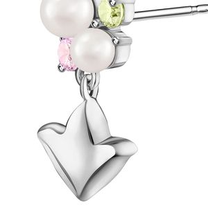 Boucles d'oreilles pendantes en alliage argenté avec perles blanches et accents de cristal vert et rose, motif feuille de lierre, bijou élégant pour femme, idéal comme cadeau - Product Image 4