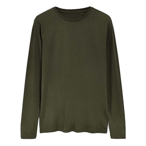 Camiseta de Manga Larga para Hombre, Cuello Redondo, Color Sólido, Algodón Tejido, Corte Casual, Largo Regular, Diseño Liso - Product Image 6