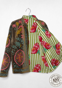 Veste bohème en velours tricoté brodée de fleurs, respirante, écologique, vert forêt, pour l'hiver et l'été - Product Image 4
