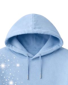 Sweat à capuche bleu clair orné de strass, coupe oversize, en molleton épais, avec poche kangourou, personnalisable, pour homme, style streetwear - Product Image 2