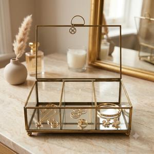 Caja de Almacenamiento de Vidrio y Latón Dorado de Forma Rectangular, Elegante Organizador de Joyas, Exhibidor Decorativo para Decoración de Hogar y Hotel de Lujo - Product Image 2