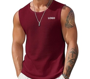Débardeur Homme Décontracté en Maille Gaufrée Col Rond Sans Manches Respirant Séchage Rapide 100% Coton Logo Personnalisé Entraînement Sportif - Product Image 6